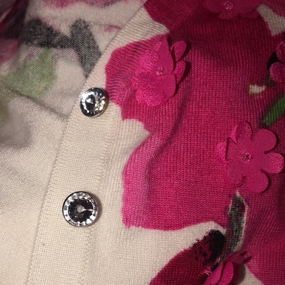 INC International Concepts White mini cardigan with Hot Pink Embellished flowers - Picture 10 of 12
